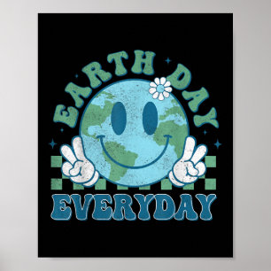 Groovy Earth Day 2025 Varje dag Smile Ansikte Spar Poster