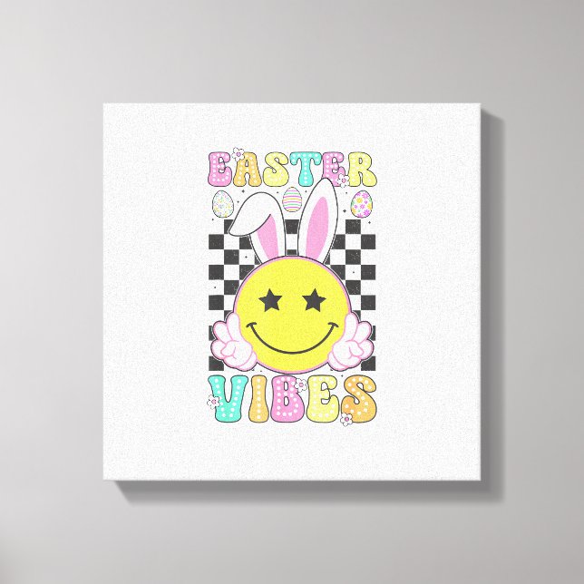 Groovy Easter Vibes Bunny Easter Day Smile Face Gi Canvastryck (Framsida)