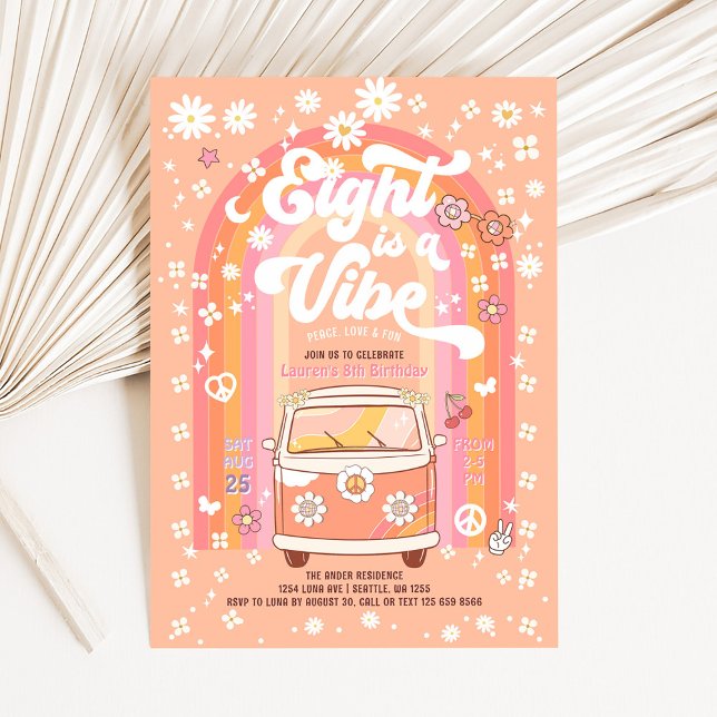 Groovy Eight är en Vibe Van Buss 8-årsdag Inbjudningar (Skapare uppladdad)