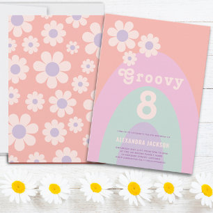 Groovy Eight Retro Daisy-båge 8-års födelsedagsfes Inbjudningar