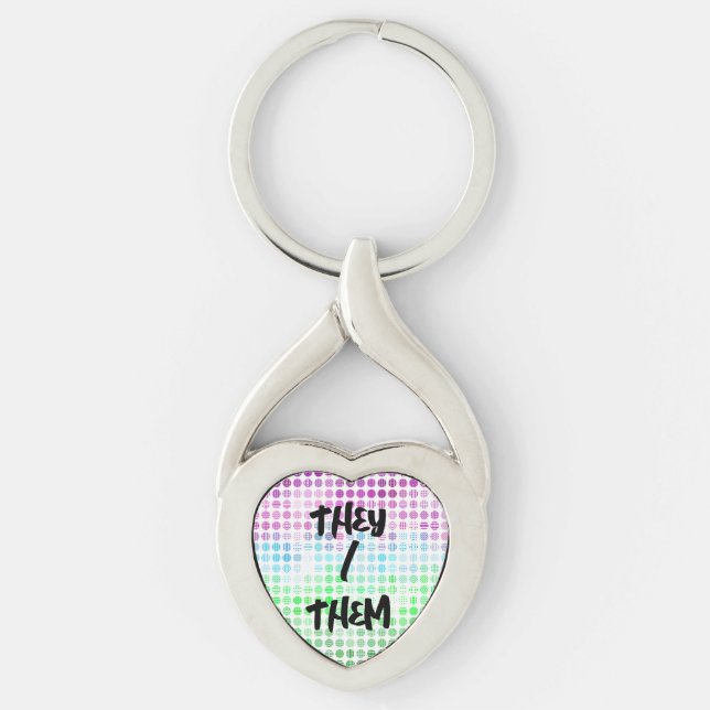 Groovy Eklektisk Boho Abstrakt Toric Pride Flagga Twisted Heart Silverfärgad Nyckelring (Framsidan)
