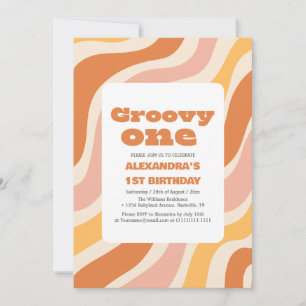 Groovy en 1:a födelsedag Retro färglös Inbjudningar