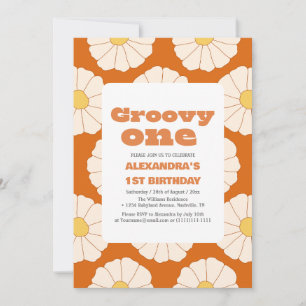Groovy en 1:a födelsedag Retro färglös Inbjudningar