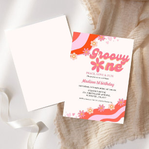 Groovy En daisy blomma Retro Groovy 1:a födelsedag Inbjudningar