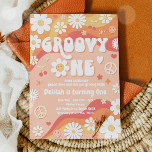 Groovy En Daisy Blommigt 70-talet, fredens hippie  Inbjudningar