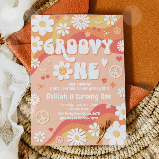 Groovy En Daisy Blommigt 70-talet, fredens hippie Inbjudningar