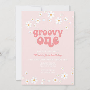 Groovy En daisy boho blommigt första födelsedag Inbjudningar
