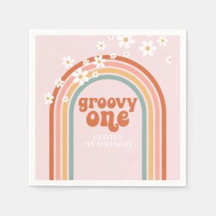 Groovy En daisy boho blommigt regnbåge 1 år Pappersservett