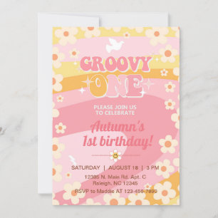 Groovy En flicka 1 år inbjudan, inbjudan. Inbjudningar