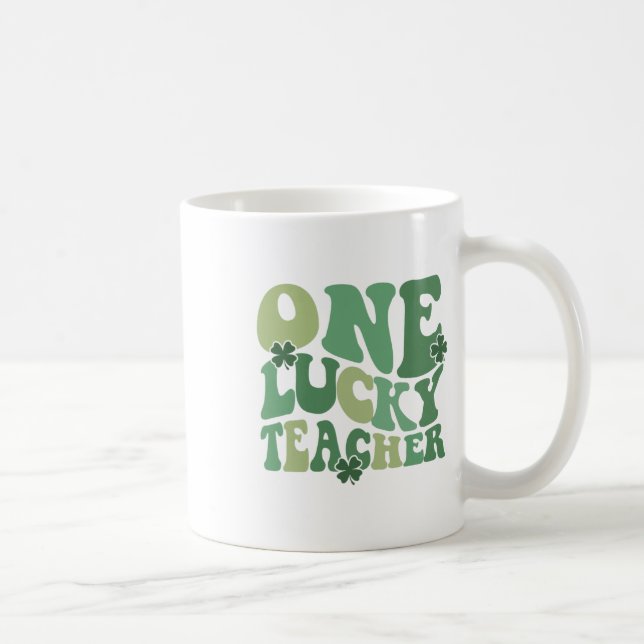 Groovy En Lucky Teacher Shamrock Face St Patrick' Kaffemugg (Höger)