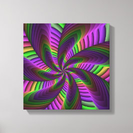 Groovy Energetic Colorful Neon Fractal Mönster Canvastryck