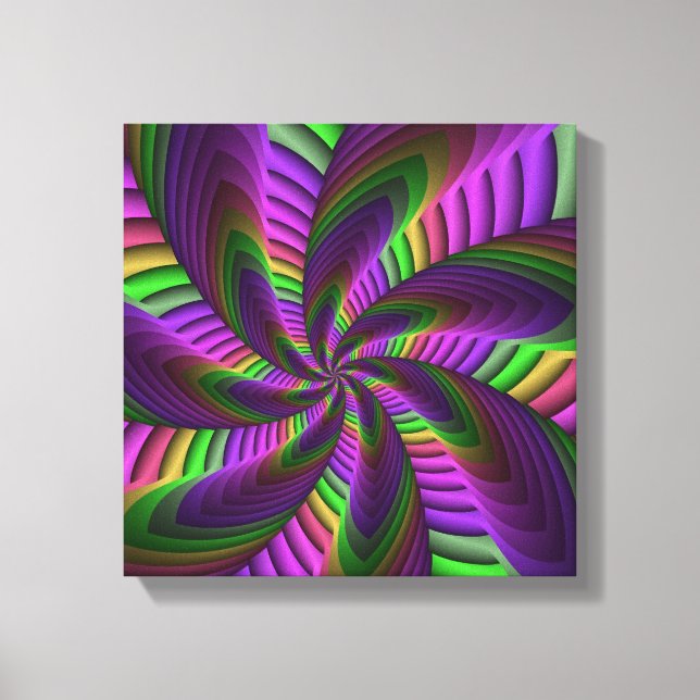 Groovy Energetic Colorful Neon Fractal Mönster Canvastryck (Framsida)