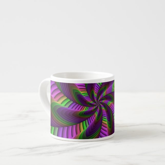 Groovy Energetic Colorful Neon Fractal Mönster Espressomugg (Framsida vänster)