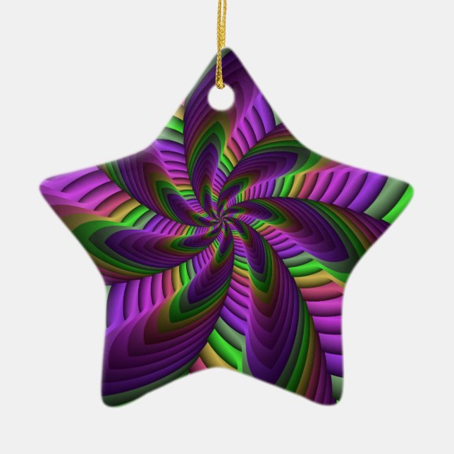 Groovy Energetic Colorful Neon Fractal Mönster Julgransprydnad Keramik (Framsidan)