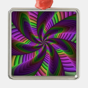 Groovy Energetic Colorful Neon Fractal Mönster Julgransprydnad Metall