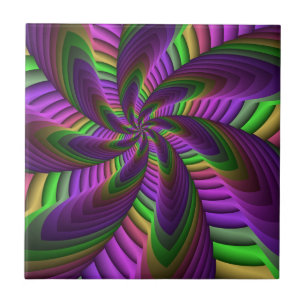Groovy Energetic Colorful Neon Fractal Mönster Kakelplatta