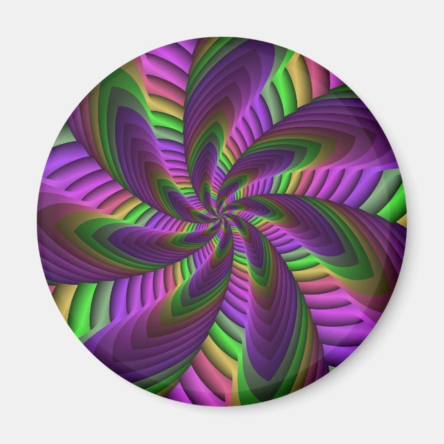 Groovy Energetic Colorful Neon Fractal Mönster Magnet (Framsidan)