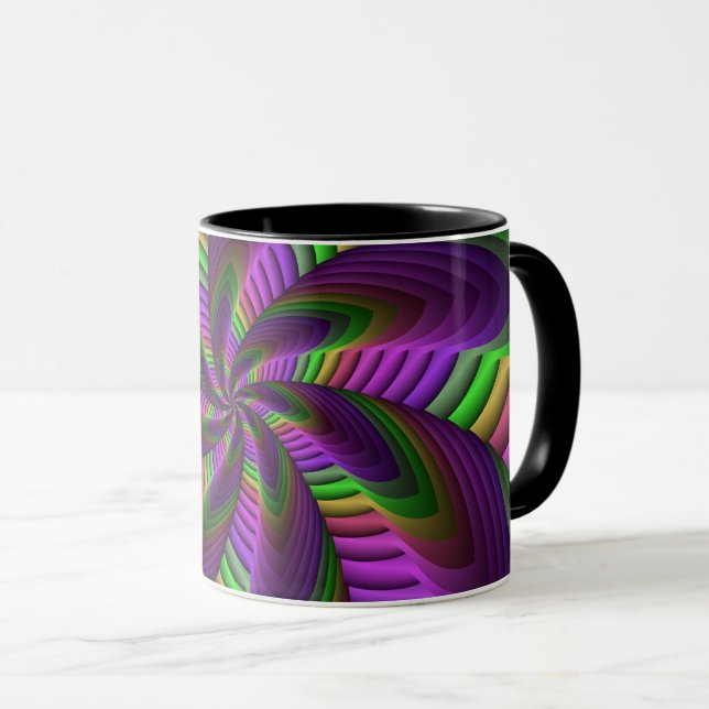Groovy Energetic Colorful Neon Fractal Mönster Mugg (Framsida höger)