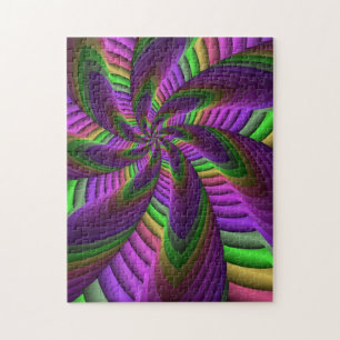 Groovy Energetic Colorful Neon Fractal Mönster Pussel