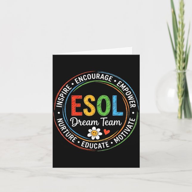 Groovy esol drömteam lärare och elever tillbaka kort (Framsida)