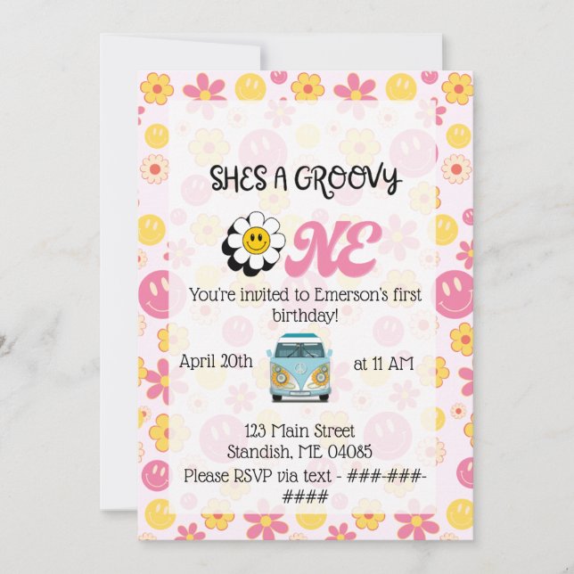 Groovy ett födelsedagskort inbjudningar (Framsida)