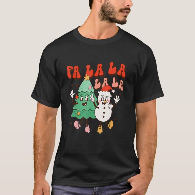 Groovy Fa La jul Cute Santa Hat Julafton Träd T Shirt (Framsida)