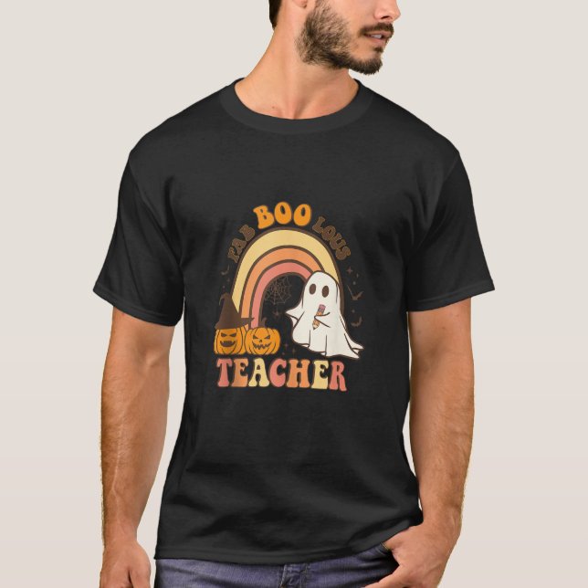 Groovy Fab Boo Lous Teacher Ghost Pumpkin Hallowee T Shirt (Framsida)