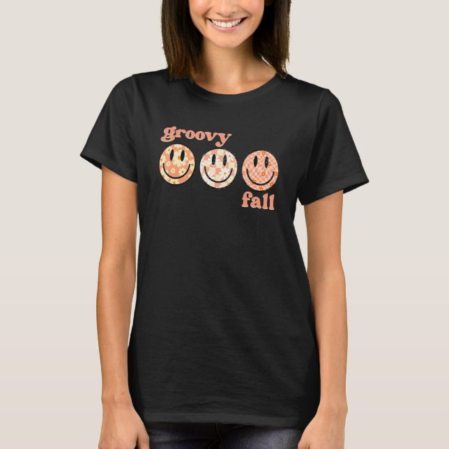 Groovy Fall Lycklig Ansikte Retro - höstkontroll ö T Shirt (Framsida)