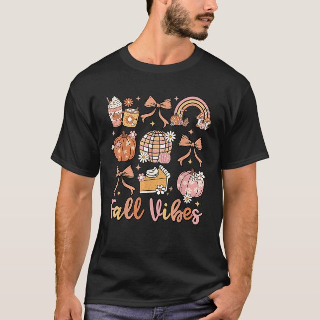 Groovy Fall Vibes Coquette Bow Pumpkin Paj-kaffe T Shirt (Framsida)