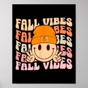 Groovy Fall Vibes Smile Ansikte Retro Autumn Vibes Poster
