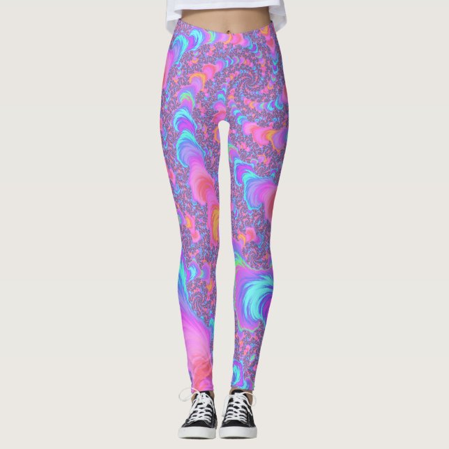 Groovy Färgglad Fluorescerande Trippig Spiral Frak Leggings (Framsida)
