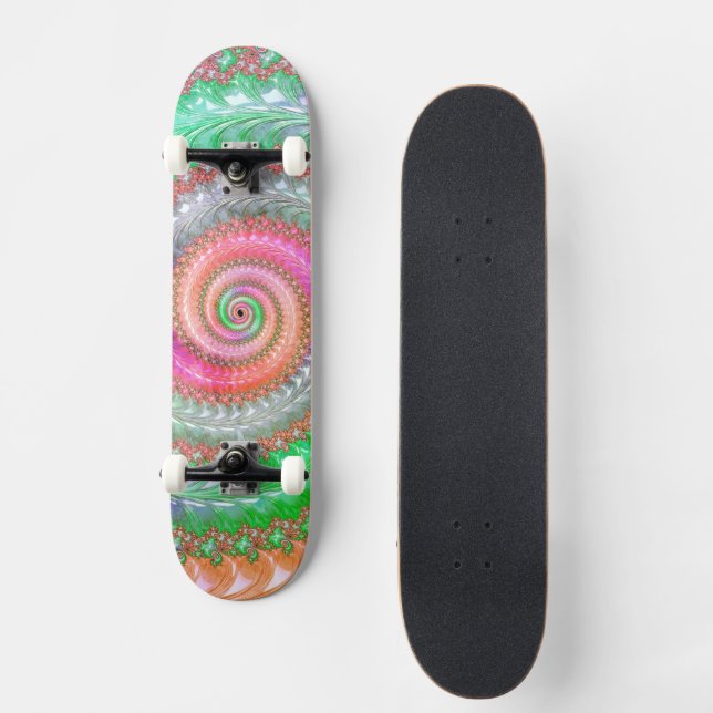 Groovy Färgglad Spiral Digital Abstrakt Fraktal  Mini Skateboard Bräda 18,5 Cm (Framsida)