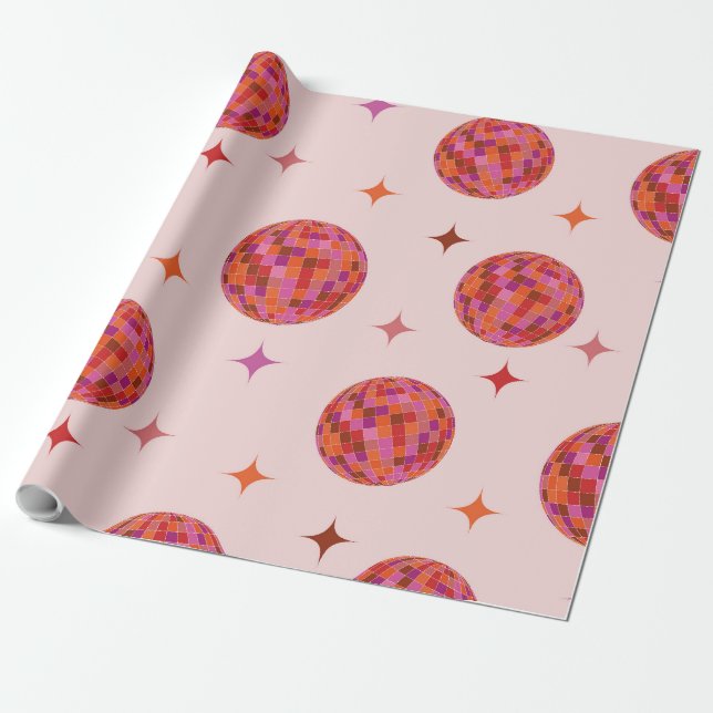 Groovy Färgglada Disco Bollar med Retro Stjärnexpl Presentpapper (Utrullad)