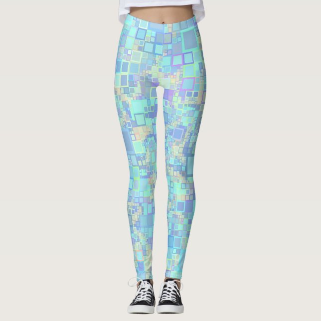 Groovy Färgglada Funky Kvadrater Leggings (Framsida)