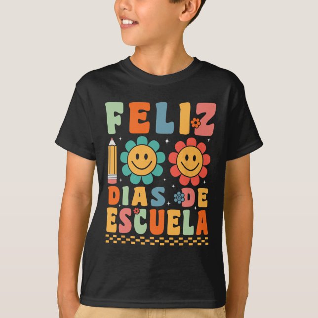 Groovy Feliz 100 Dias De Escuela Groovy 100 dagar T Shirt (Framsida)