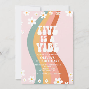 Groovy Fem är en Vibe daisy-regnbåge 5 år Inbjudningar