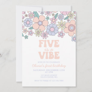 Groovy Fem är en Vibe Retro-Blommigt 5:e årsdagen Inbjudningar