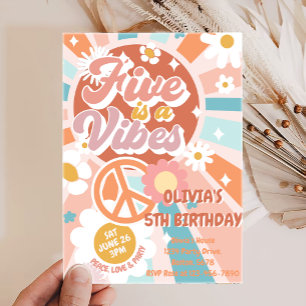 Groovy Fem är en Vibe Retro Sunshine 5:e födelseda Inbjudningar