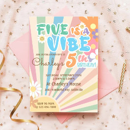 Groovy Fem är en Vibe Retro Sunshine 5:e födelseda Inbjudningar