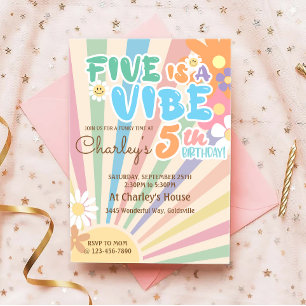 Groovy Fem är en Vibe Retro Sunshine 5:e födelseda Inbjudningar