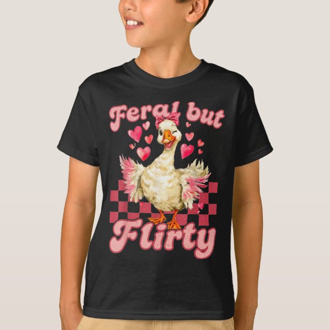 Groovy Feral-but-flirty Silly Goose Valentine Duck T Shirt (Framsida)
