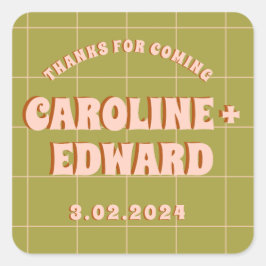 Groovy Fet Grön Rosa Röd Funky  Fyrkantigt Klistermärke