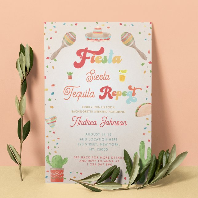Groovy Fiesta Siesta Tequila Repeat Bachelorette Inbjudningar (Skapare uppladdad)