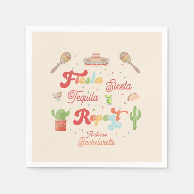 Groovy Fiesta Siesta Tequila Repeat Bachelorette Pappersservett (Framsidan)