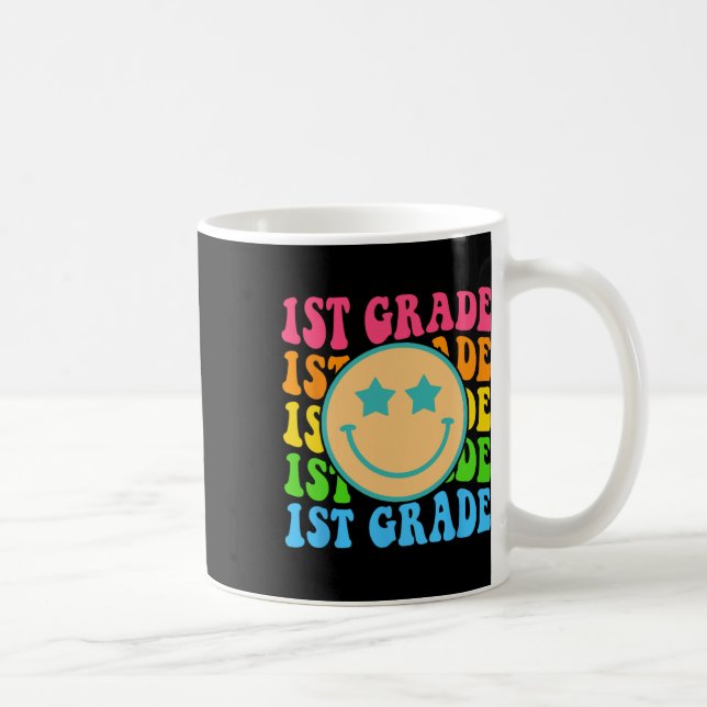 Groovy First Grade Vibes Ansikte Retro Lärare Byck Kaffemugg (Höger)