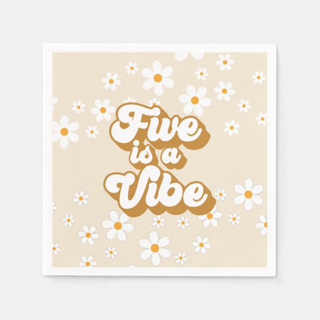 Groovy Five är en stämning Retro Daisy 5-årsdag Pappersservett (Framsidan)