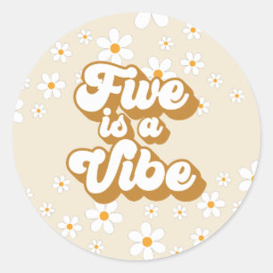 Groovy Five är en stämning retro Daisy 5-årsdag Runt Klistermärke