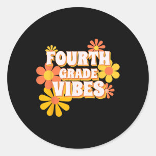 Groovy Fjärde Klass Vibes Retro Back to school Tea Runt Klistermärke