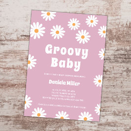 Groovy Flicka Daisy 70s Retro Baby Shower Inbjudningar