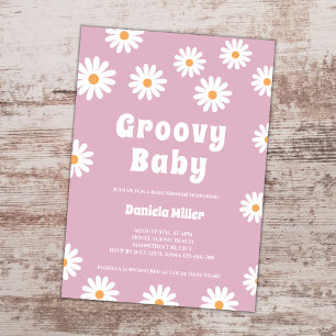 Groovy Flicka Daisy 70s Retro Baby Shower Inbjudningar